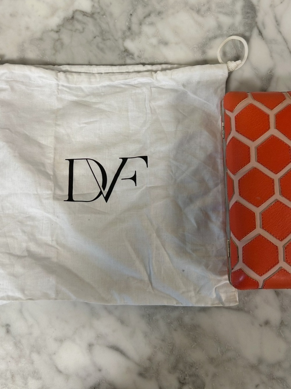 Diane Von Furstenburg Orange Cream - Hexagon Design Clutch WITH Dustbag